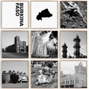 Conjunto de 9 fotografías en blanco y negro de Burkina Faso: impresión de mapas de Burkina Faso, 9 piezas de arte de pared, galería de descarga digital, decoración del hogar, regalo