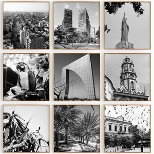 Conjunto de 9 impresiones cuadradas de la ciudad de Barranquilla, Colombia: impresiones de arte de pared en blanco y negro de 9 piezas del Atlántico: galería de fotos con descarga digital, regalo