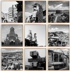 Conjunto de 9 impresiones de la ciudad de Tbilisi, Georgia: impresiones de arte de pared en blanco y negro de 9 piezas de Tbilisi, Georgia: galería de fotos con descarga digital, regalo