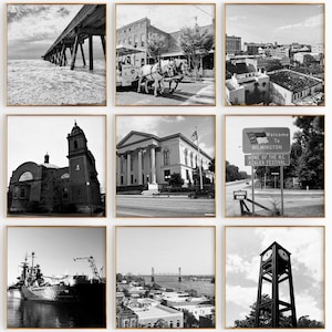 Conjunto minimalista de 9 impresiones cuadradas de Wilmington, Carolina del Norte: galería de arte de pared de 9 piezas con fotografías en blanco y negro de Wilmington, Carolina del Norte, descarga instantánea