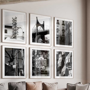 Bilbao España Conjunto minimalista de 6 impresiones – Bilbao España Foto en blanco y negro 6 piezas Arte de pared – Viaje Descarga instantánea Galería Pósters Regalo