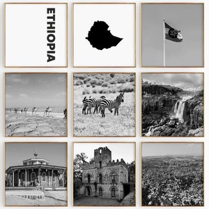 Arte de pared imprimible con fotografía en blanco y negro de Etiopía estética cuadrada, 9 piezas – Conjunto de 9 impresiones de Etiopía – Galería de descarga digital de moda, regalo