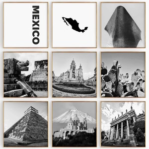 Fotografía en blanco y negro de la Plaza de México, 9 piezas de arte de pared – Juego de 9 impresiones con mapa de México – Descarga digital, carteles de galería, decoración de pared