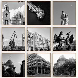 Conjunto minimalista de 9 impresiones cuadradas de Varna, Bulgaria: arte mural de 9 piezas con fotografías en blanco y negro de Varna: pósteres de galería de descarga instantánea de viajes