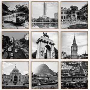 Conjunto minimalista de 9 impresiones cuadradas de Calcuta, India: 9 piezas de arte mural con fotografías en blanco y negro de Calcuta: pósteres de galería de descarga instantánea de viajes