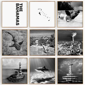 Fotografía en blanco y negro de Bahamas Square, 9 piezas de arte de pared, juego de 9 impresiones de mapas, descarga digital, carteles de galería, decoración de pared