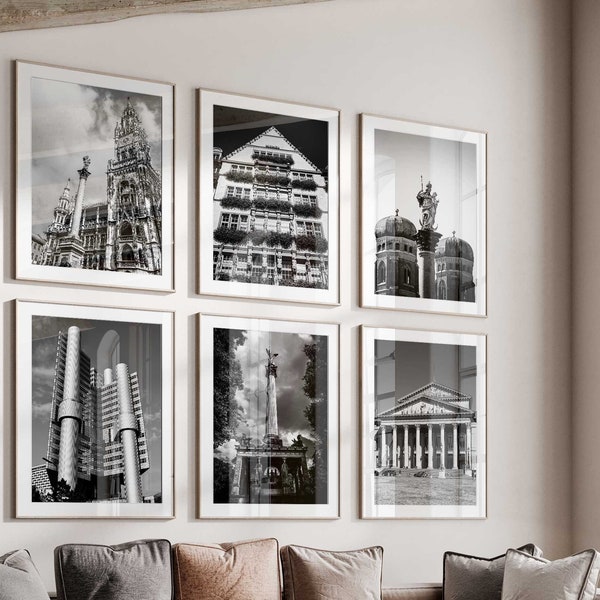 Munich Germany Minimalist Set of 6 Prints – Munich Germany Black and White Photo 6 Piece Wall Art – Travel Instant Download Gallery Posters