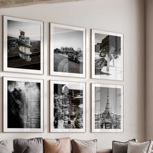Thailand Minimalist Set of 6 Prints – Thailand Black and White Photo 6 Piece Wall Art – Living Room Travel Instant Download Gallery Posters