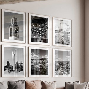 Pristina Kosova Set von 8 Stadt-Drucken - Pristina Kosova Schwarz-Weiß 8-teilige Wand-Kunstdrucke - Druckbare digitale Download-Fotogalerie