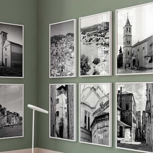 Conjunto minimalista de 9 impresiones cuadradas de Šibenik, Croacia. Fotografía en blanco y negro de Šibenik. Arte mural de 9 piezas. Pósteres de galería de descarga instantánea de viajes