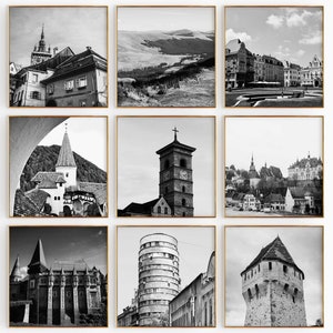 Conjunto de 9 fotografías en blanco y negro de Rumania: arte de pared estético de 9 piezas de Rumania: galería de descarga digital instantánea, decoración de pared para el hogar, regalo