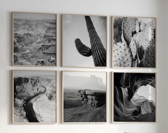 Arizona Square Black and White Photograph 6 Piece Wall Art – Arizona Grand Canyon  Set of 6 Prints – Digital Download Gallery Arizona Decor|