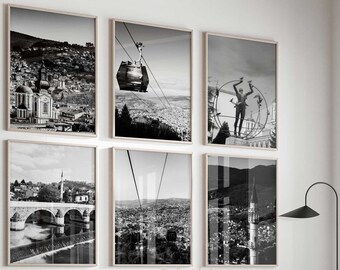 Sarajevo Bosnia and Herzegovina Black and White Photo 6 Piece Wall Art – Sarajevo Bosnia and Herzegovina Set of 6 Prints Digital Gallery