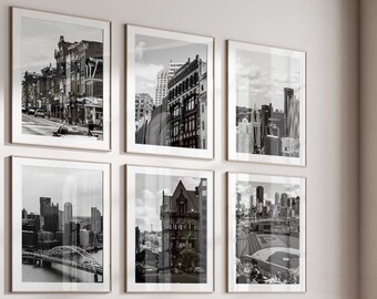 Pittsburgh Pennsylvania Set of 6 City Prints – Pittsburgh Pennsylvania Black and White 6 Piece Wall Art Prints – Digital Photo Gallery