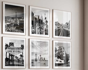 Las Vegas Nevada Set of 6 City Prints – Las Vegas Nevada Black and White 6 Piece Wall Art Prints – Digital Download Photo Gallery Home Decor