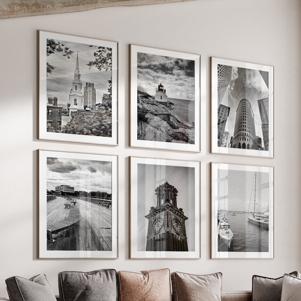 Rhode Island Black and White Photo 6 Piece Wall Art - Rhode Island State Set of 6 Travel Photo - Rhode Island RI Digital Download Gallery