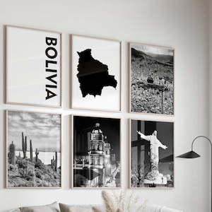 Bolivien Schwarz-Weiß-Fotografie, 6-teiliges Wandkunstwerk – Bolivien-Kartendruck-Set mit 6 Drucken – Digitaler Download, Galerieposter, Wanddekoration, Geschenk
