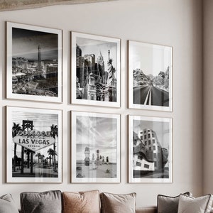 Las Vegas Nevada Conjunto de 6 impresiones de la ciudad – Las Vegas Nevada Blanco y Negro 6 Piezas Wall Art Prints – Descarga digital Galería de fotos Decoración del hogar