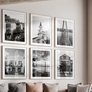 Charleston South Carolina Black and White Photograph 6 Piece Wall Art – South Carolina Set of 6 Prints – Digital Gallery Posters SC Decor