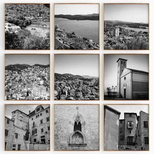 Conjunto minimalista de 9 impresiones cuadradas de Šibenik, Croacia. Fotografía en blanco y negro de Šibenik. Arte mural de 9 piezas. Pósteres de galería de descarga instantánea de viajes