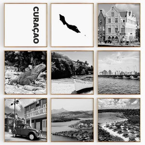 Conjunto de 9 fotografías en blanco y negro de Curazao Square: impresión de mapas, 9 piezas de arte de pared: galería de descarga digital de Willemstad, regalo de decoración del hogar de Curazao