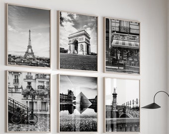 Paris France Black and White Photo 6 Piece Wall Art – Paris France Set of 6 Print – Paris Travel Photography Digital Download Gallery Poster