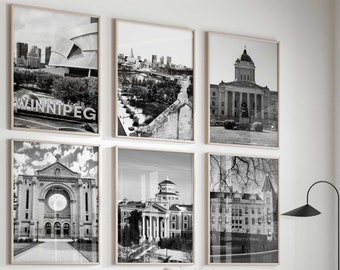 Winnipeg Canada Set of 6 Prints – Winnipeg Canada Black and White Photo 6 Piece Wall Art – Canada Travel Digital Download Gallery Posters