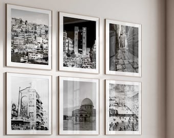 Jerusalem Set of 6 City Prints – Jerusalem Black and White 6 Piece Wall Art Prints – Printable Digital Download Photo Gallery Set Decor Gift