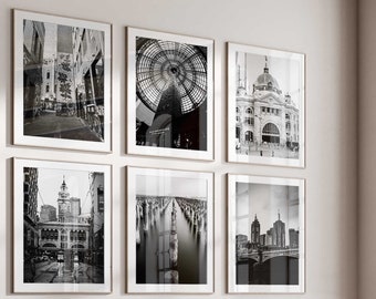 Melbourne Australia Black and White Photo 6 Piece Printable Wall Art – Melbourne Australia Set of 6 Prints – Trendy Digital Download Gallery