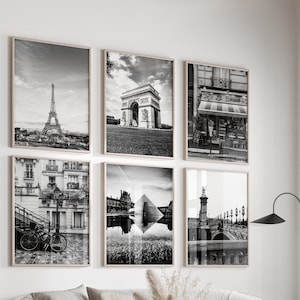 Paris France Black and White Photo 6 Piece Wall Art – Paris France Set of 6 Print – Paris Travel Photography Digital Download Gallery Poster