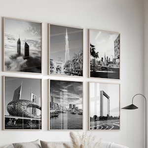 Dubai, Emiratos Árabes Unidos, foto en blanco y negro, 6 piezas, arte de pared – Dubai, Emiratos Árabes Unidos, conjunto de 6 impresiones – Galería de descarga digital de viajes, carteles, regalo