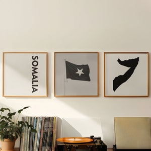 Somalia Square Fotografía en blanco y negro 3 piezas Arte de pared – Somalia Mapa Impresión Conjunto de 3 impresiones – Galería de descarga digital Carteles Decoración de pared