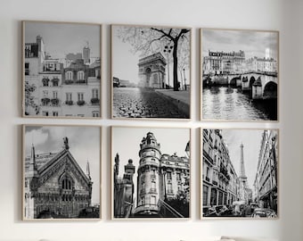 Paris France Square 1x1 Black and White Photo 6 Piece Wall Art – Paris France Set of 6 Prints – Decor Travel Digital Download Gallery Poster