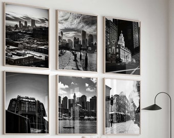 Boston Massachusetts Black and White Photo 6 Piece Wall Art – Boston Massachusetts Set of 6 Prints – Travel Digital Download Gallery Posters