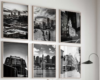 Boston Massachusetts Black and White Photo 6 Piece Wall Art – Boston Massachusetts Set of 6 Prints – Travel Digital Download Gallery Posters