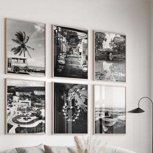 Jamaica Black and White Photo 6 Piece Wall Art - Jamaica Set of 6 Travel Photo - Jamaica Digital Download Gallery Printable Photography