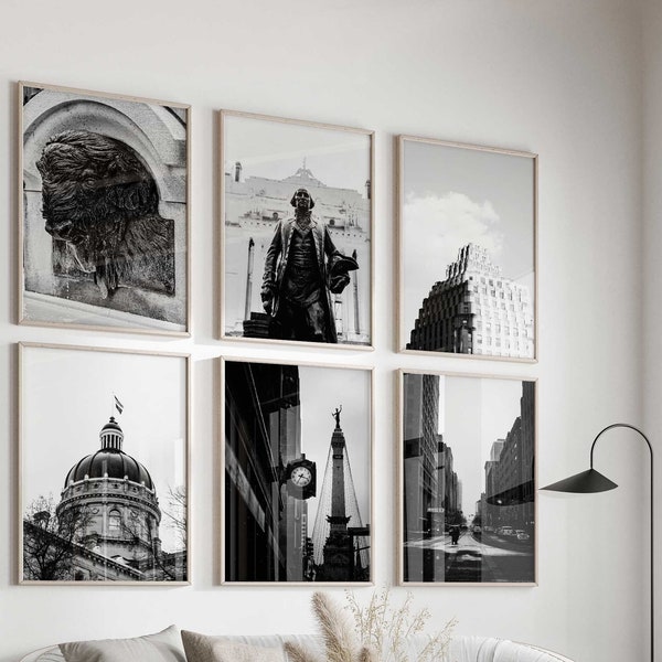 Indianapolis Indiana Black and White Photograph 6 Piece Wall Art – Indiana Set of 6 Prints – Digital Download Gallery Posters Indiana Decor