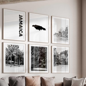 Fotografía en blanco y negro de Jamaica, 6 piezas de arte de pared – Juego de 6 impresiones con mapa de Jamaica – Descarga digital, pósteres de galería, decoración de pared, regalo
