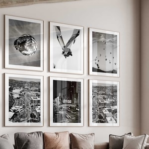 Reno Nevada Set mit 6 Stadtdrucken – Reno Nevada NV Schwarz-Weiß 6-teilige Wandkunstdrucke – Digitaler Download, Fotogalerie-Set, Heimdekoration