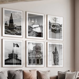 Guadalajara Mexico Minimalist Set of 6 Prints – Jalisco Mexico Black and White Photo 6 Piece Wall Art Travel Instant Download Gallery Poster