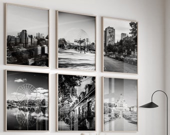 Montreal Canada Set of 6 Prints - Montreal Canada Black and White Photo 6 Piece Wall Art - Montreal Travel Digital Poster Gallery Printable