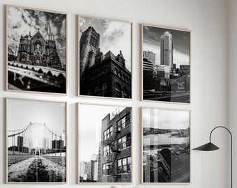 Pittsburgh Pennsylvania Black and White Photo 6 Piece Wall Art – Pennsylvania Set of 6 Prints – Digital Gallery Pennsylvania Home Decor