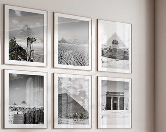 Giza Egypt Set of 6 Prints – Giza Egypt Black and White Photo 6 Piece Wall Art – Pyramids of Egypt Travel Digital Download Gallery Posters