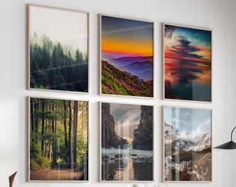 Set of 6 Prints Nature Printable Wall Art - Forest Photo Digital Print - Coast Modern Wall Art - Nature Poster - Mountain Gallery Wall Art