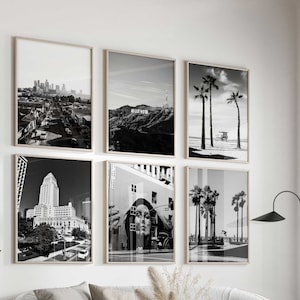 Los Angeles California Black and White Photo 6 Piece Wall Art – Los Angeles California Set of 6 Prints – Travel Digital Gallery Posters LA
