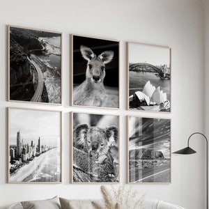 Australien Schwarz-Weiß-Foto 6-teilige Wandkunst – Australien-Set mit 6 Drucken – Reise-Digital-Download-Galerie-Poster – Australien-Dekor