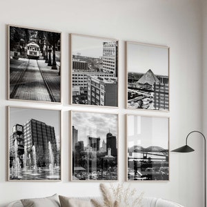 Memphis Tennessee Black and White Photo 6 Piece Wall Art – Memphis Tennessee TN Set of 6 Prints – TN Travel Digital Download Gallery Posters