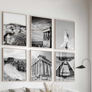 Athene Griekenland zwart-wit foto 6-delige muurkunst – Athene Griekenland Set van 6 prenten – reizen Instant Digitale Download Galerij Posters Cadeau|
