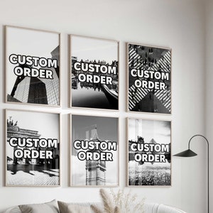 Conjunto de pedido personalizado de 6 impressões - Pedido personalizado de foto em preto e branco Arte de parede de 6 peças - Pedido personalizado de viagem Download digital Galeria de pôsteres