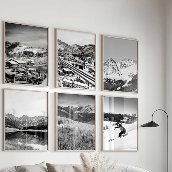 Vail Colorado Black and White Photo 6 Piece Wall Art – Vail Colorado Set of 6 Prints – Travel Digital Download Gallery Posters Home Decor